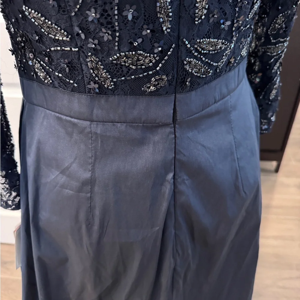 Oleg Cassini Navy Long Sleeve Dress - Picture 3 of 8